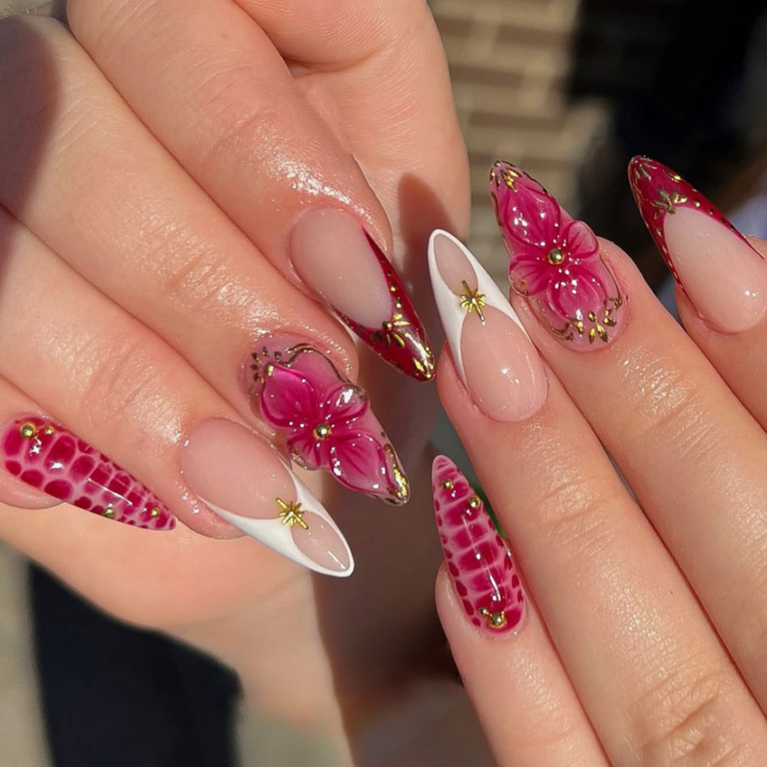 Artistic Nail Art with Floral and Glitter Accents Kalsten