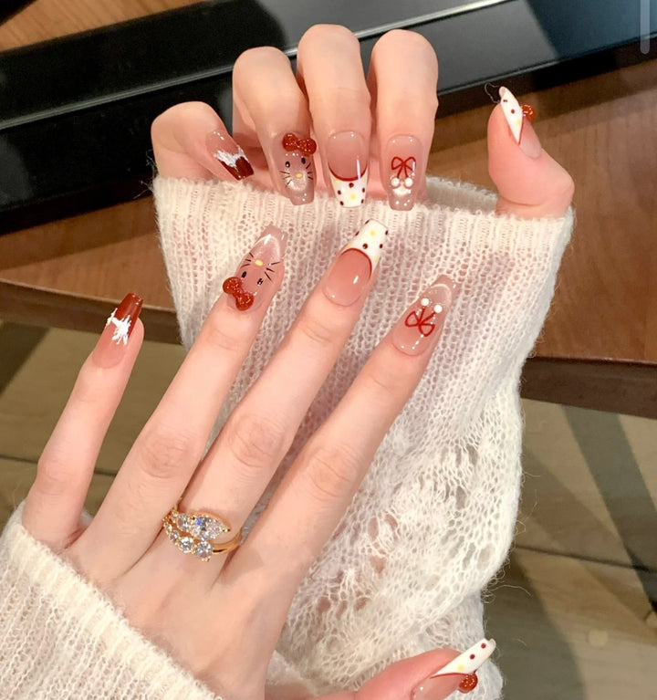 Artistic Press-On Nail Set with Whimsical Holiday Designs Kalsten