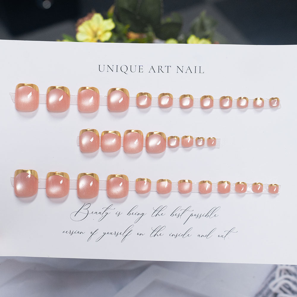 Elegant Glossy Press-On Nail Set with Golden Accents