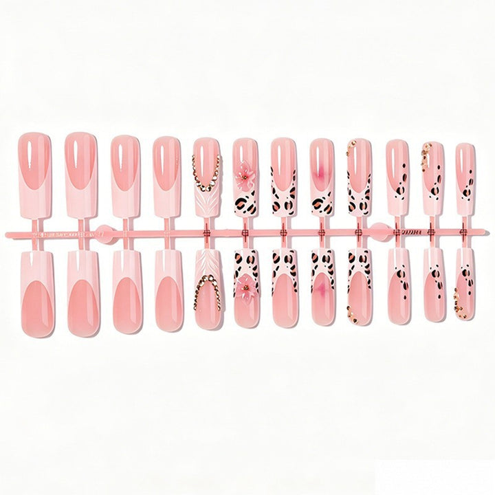 Artificial nail set with elegant flower and leopard accents Kalsten