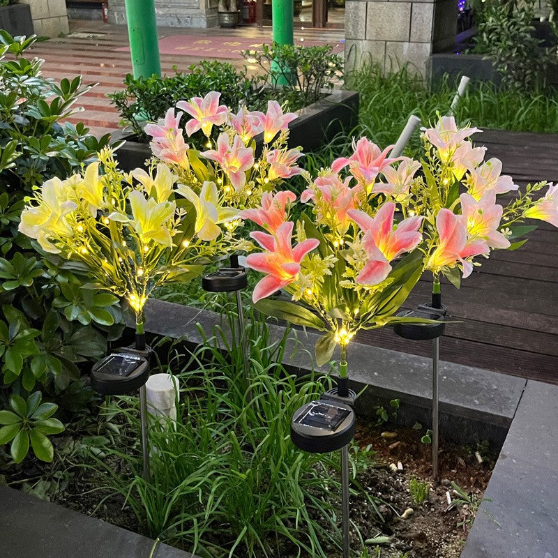 Solar Powered Artificial Lily Garden Stake Lights With Warm LED Fairy String Kalsten