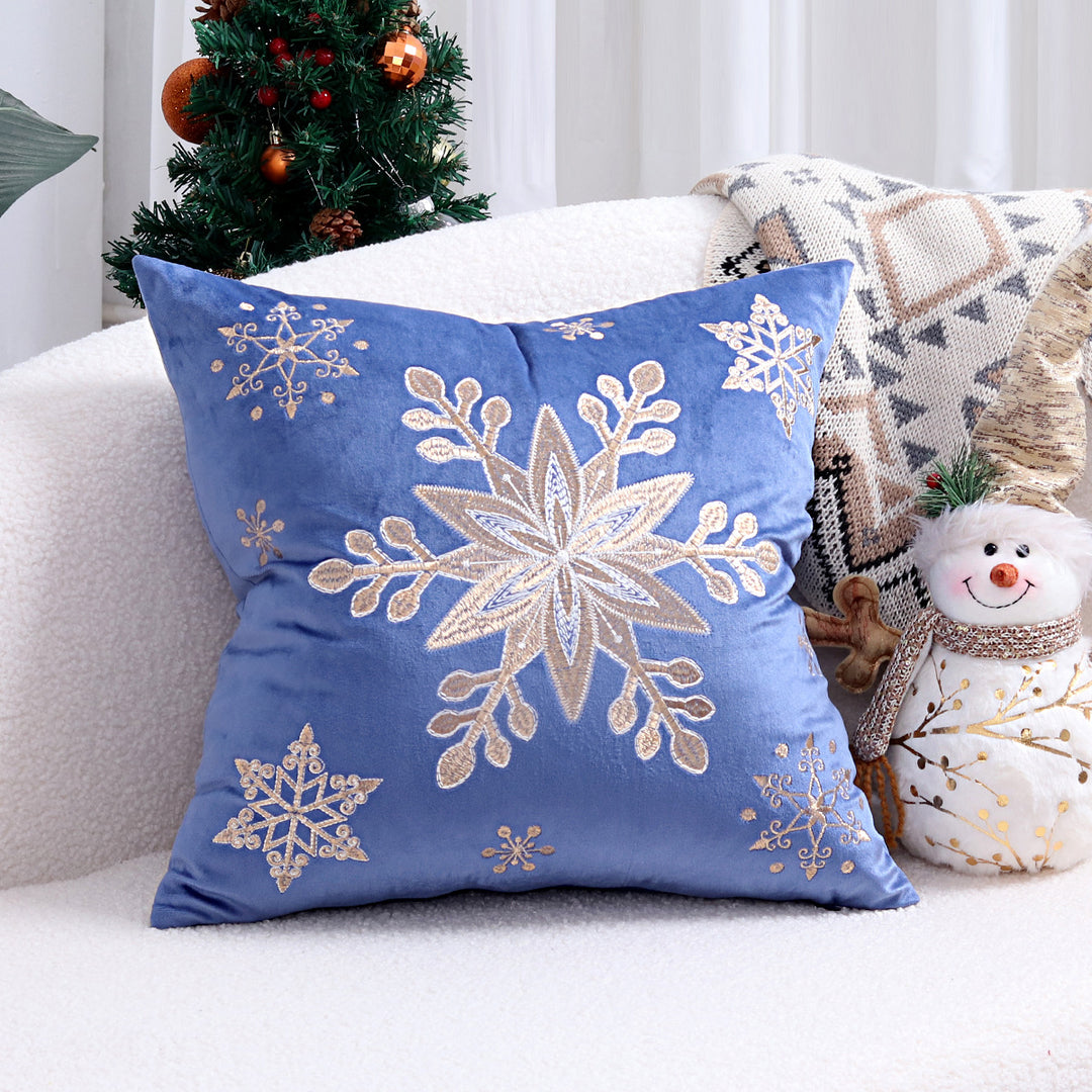 Velvet Embroidered Festive Accent Pillow Cover with Metallic Script
