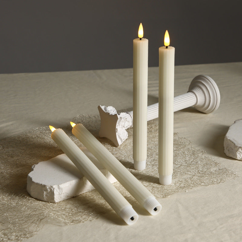 Battery-Operated Ribbed LED Taper Candles with Flicker Flame and Detachable Bases