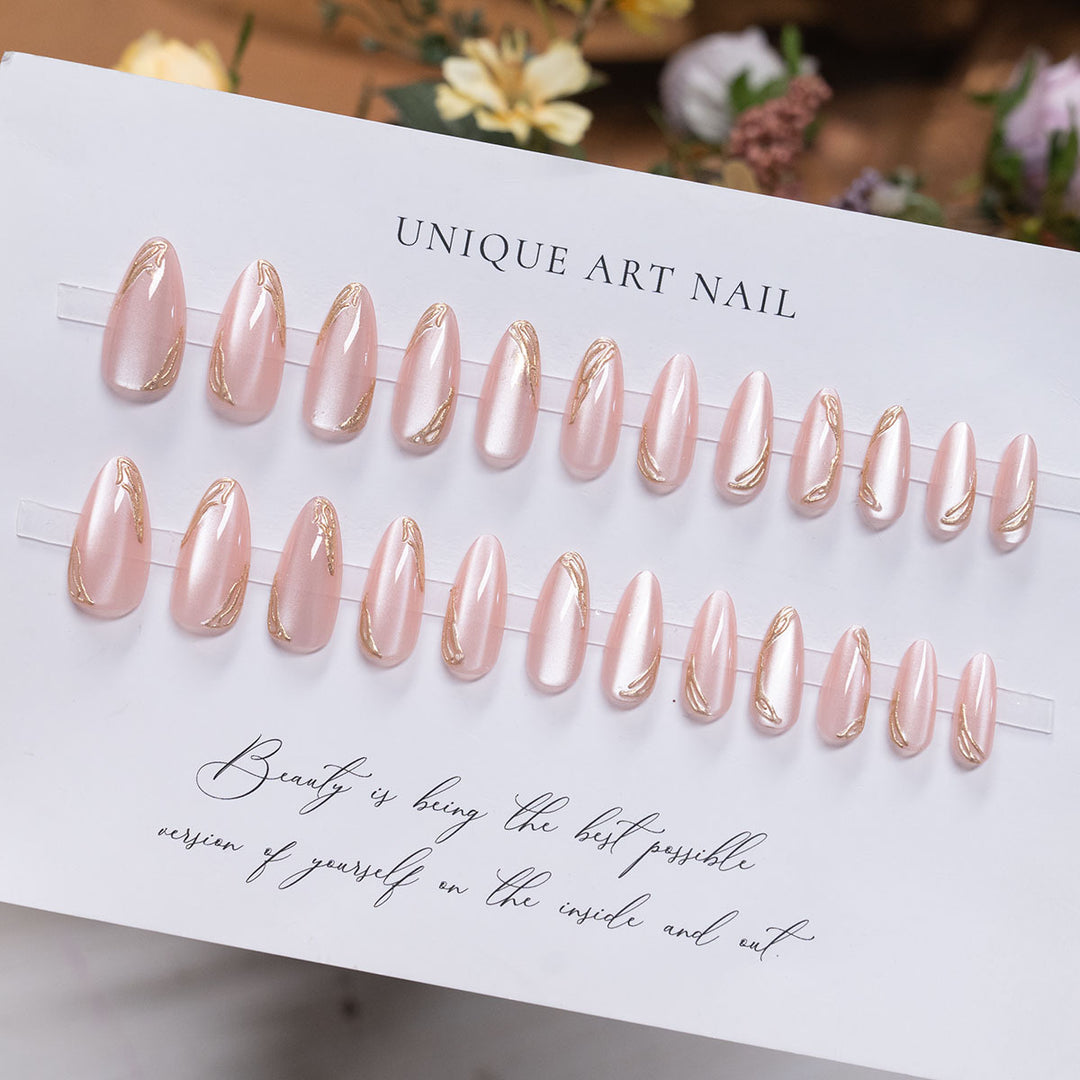 Long-Stiletto Gradient Press-On Nails with Artistic Swirl Design