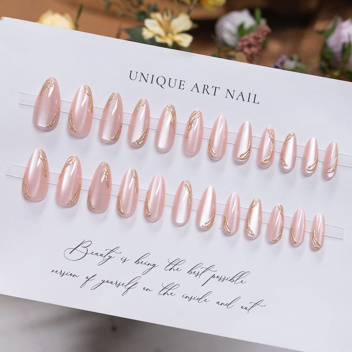 Long-Stiletto Gradient Press-On Nails with Artistic Swirl Design