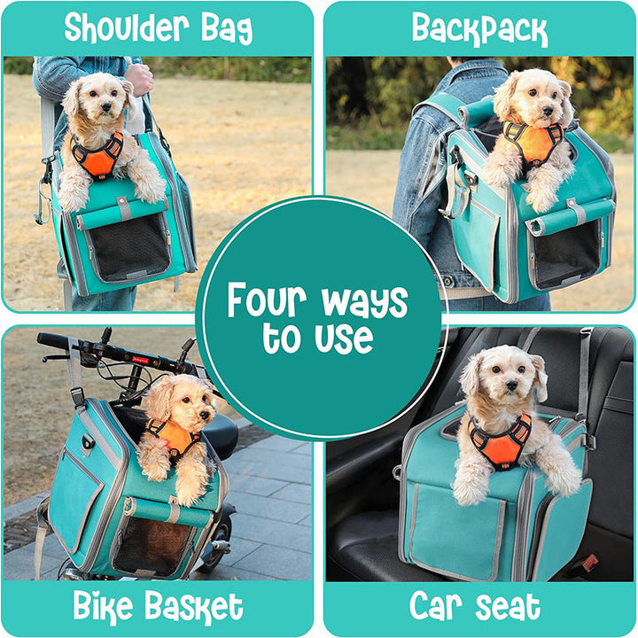 Front-Mount Convertible Bicycle Pet Carrier Backpack with Expandable Mesh Canopy and Padded Orthopedic Base Kalsten