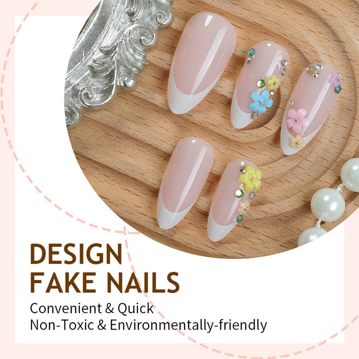 Decorative Press-On Nail Set with Floral Accents