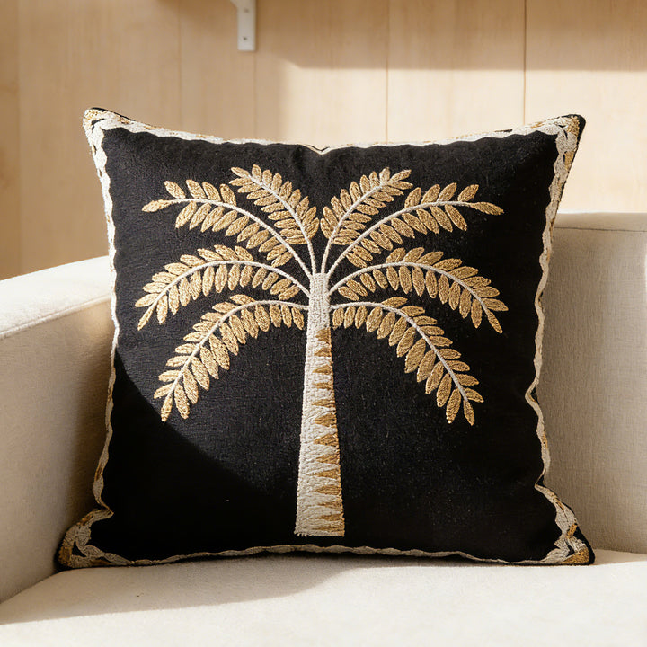 Embroidered Palm Linen Decorative Throw Pillow