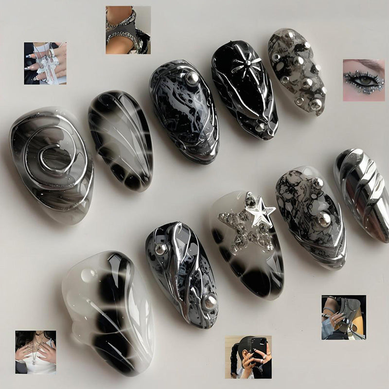 Art nail set with artistic patterns and glitter accents Kalsten