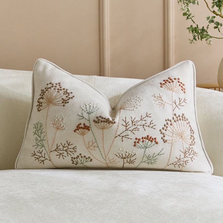 Square Embroidered Linen-Blend Decorative Throw Pillow Cover with Piped Edge