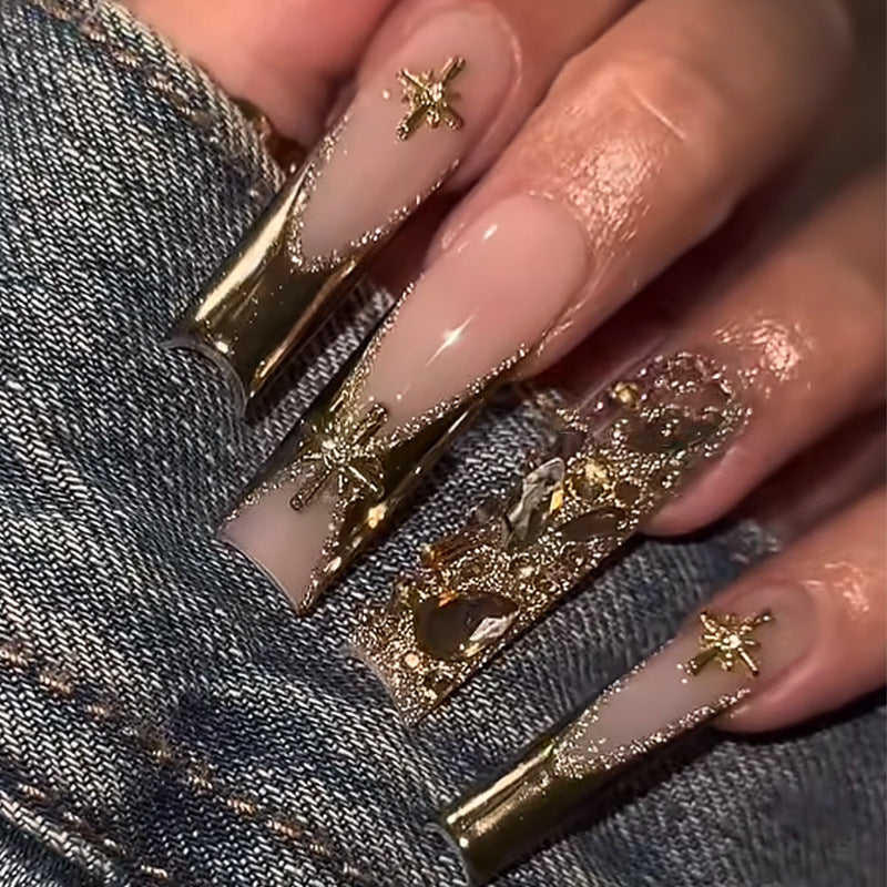 Premium Decorative Press-On Nail Set with Elegant Gold Accents Kalsten