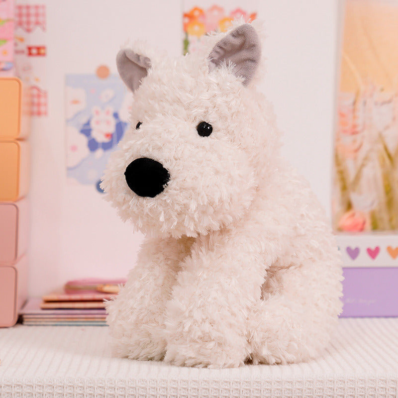 Fluffy Sitting Plush Dog Stuffed Toy with Curly Faux-Fur and Huggable Bean-Fill Kalsten