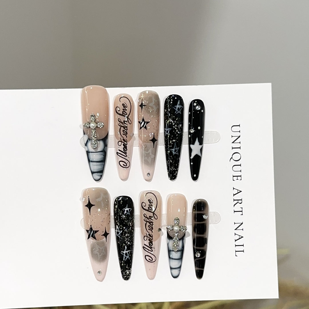 Artistic Stiletto Press-On Nail Set with Decorative Accents