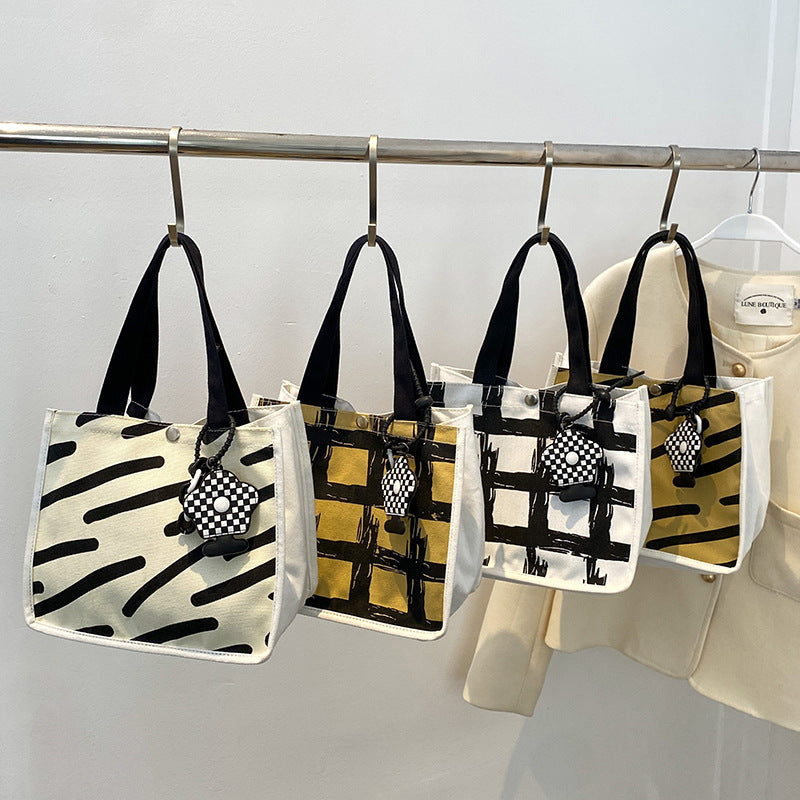 Modern Geometric Print Canvas Tote Bag