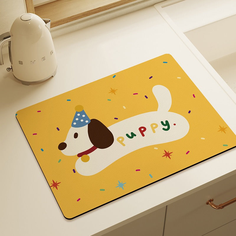 Playful Puppy-Themed Kitchen Mat