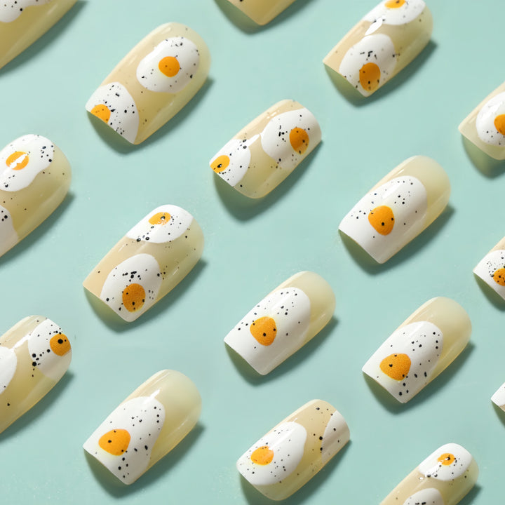 Artificial nails in creative fried egg design Kalsten
