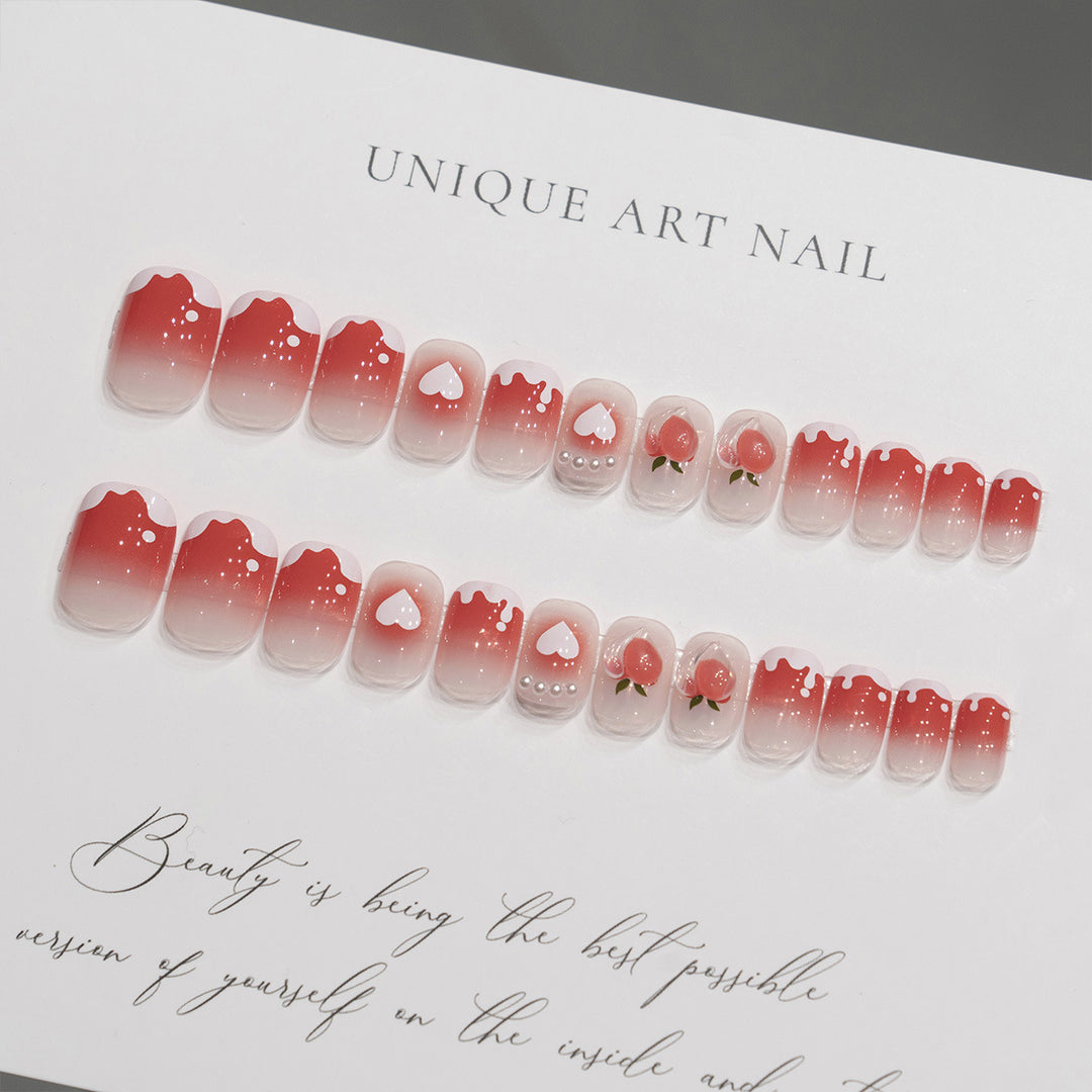 Artistic Heart and Fruit Nail Art