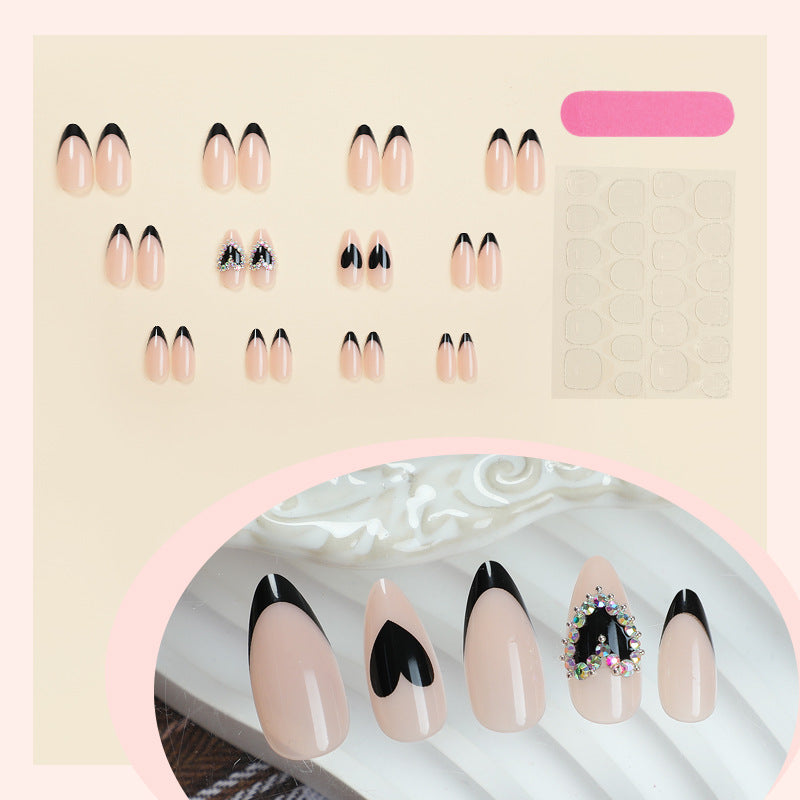 Artistic Press-On Nail Set with Heart and Gem Details kalsten