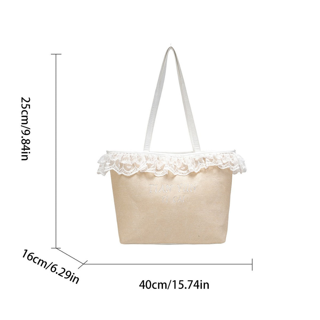 Elegant Lace-Trimmed Canvas Tote Bag Kalsten