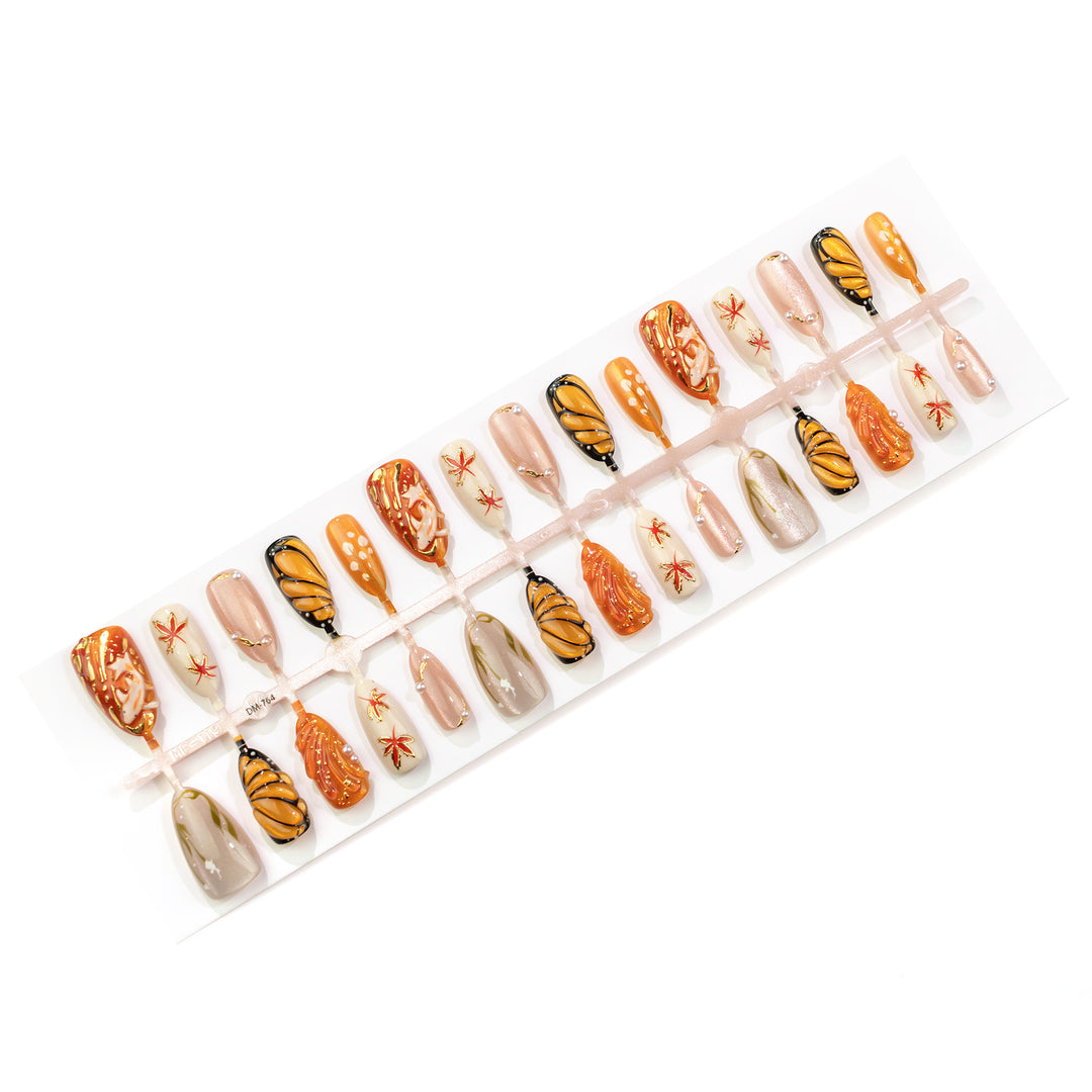 Artistic Leaf-Patterned Press-On Nail Art Kalsten