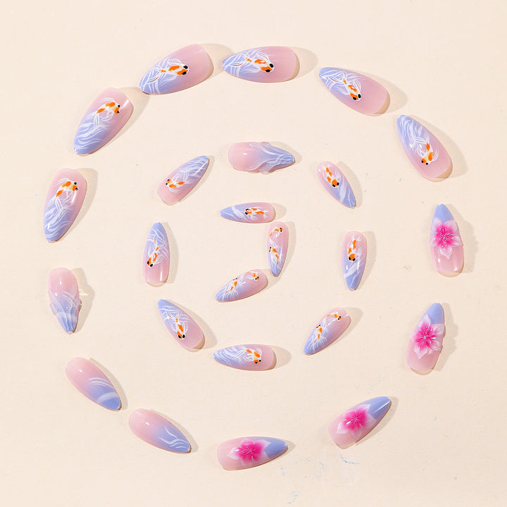 Artistic Koi Fish and Floral Nail Art Extensions Kalsten