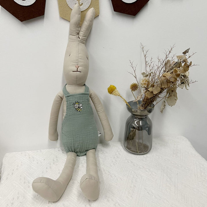Soft Linen Bunny Doll Pair with Removable Vintage-Inspired Outfits
