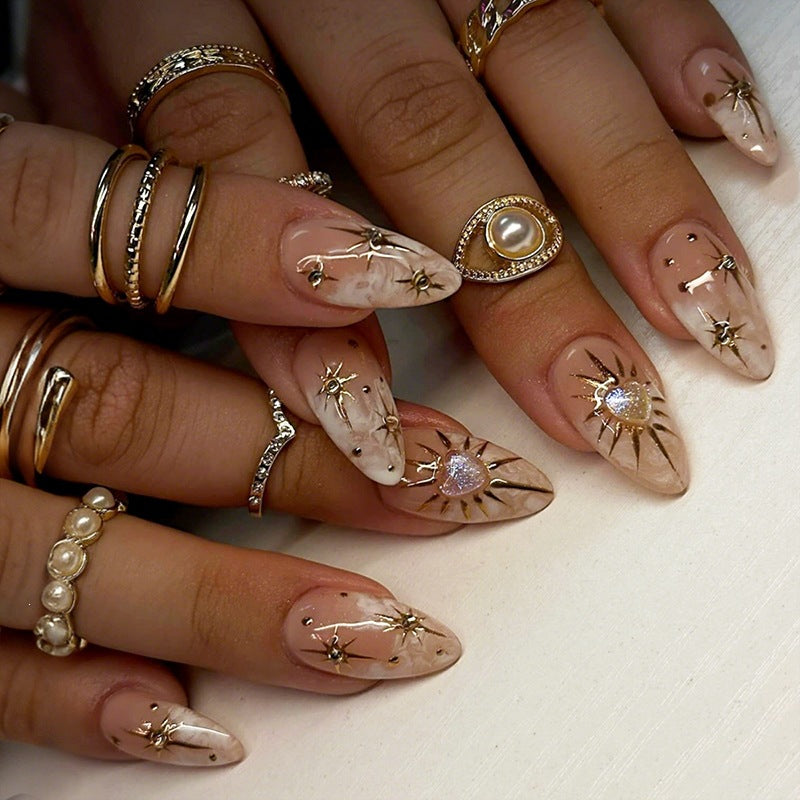 Artificial nail set with luxurious 3D star and glitter elements Kalsten