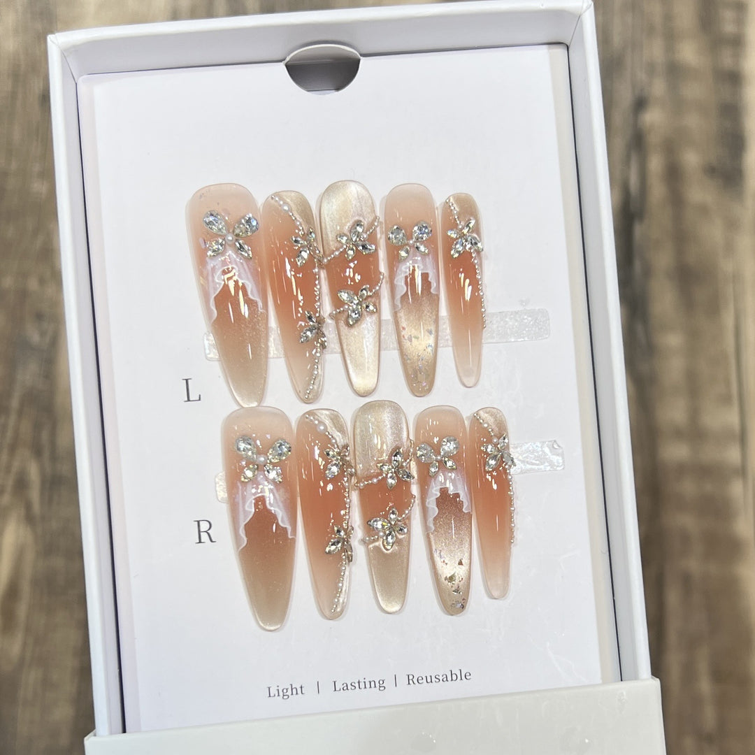 Decorative Rhinestone-Embellished Stiletto Press-On Nail Set Kalsten