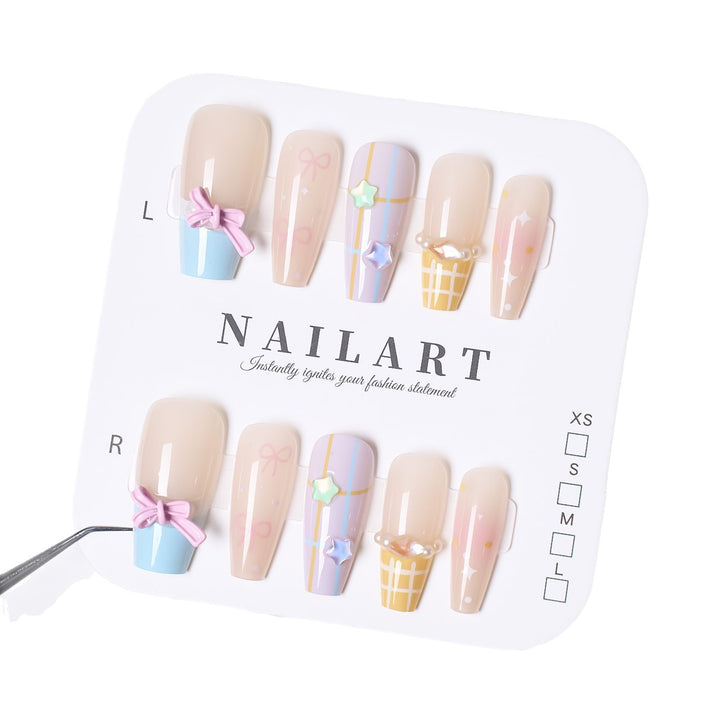 Artistic Press-On Nail Set with Whimsical Designs Kalsten
