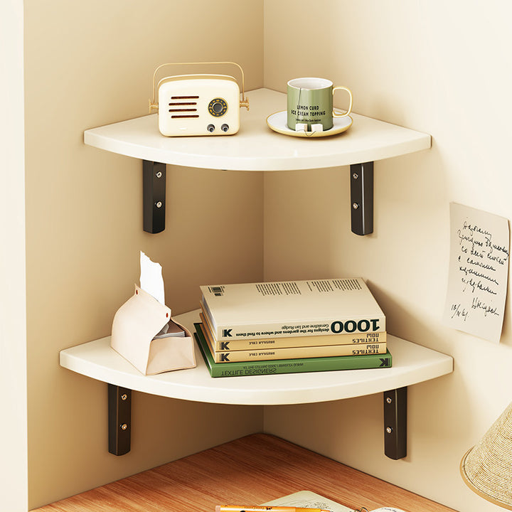 Triangular Floating Corner Shelf with Wood-Effect Surface & Heavy-Duty Metal Brackets