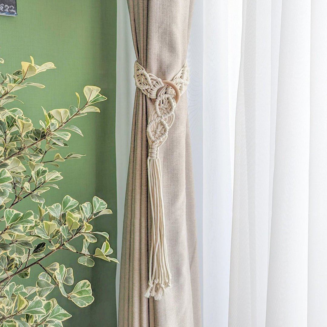 Macrame Curtain Tieback with Wooden Ring Kalsten