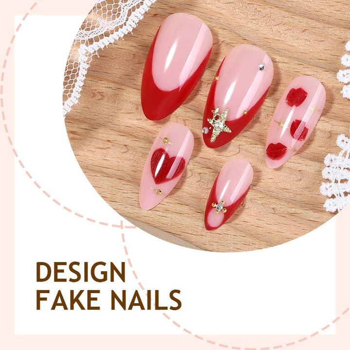 Artificial nail set with romantic heart designs and glamorous 3D details Kalsten