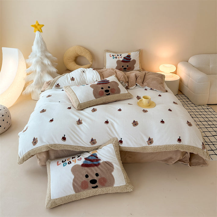 Cozy teddy plush bedding set with Sherpa trim