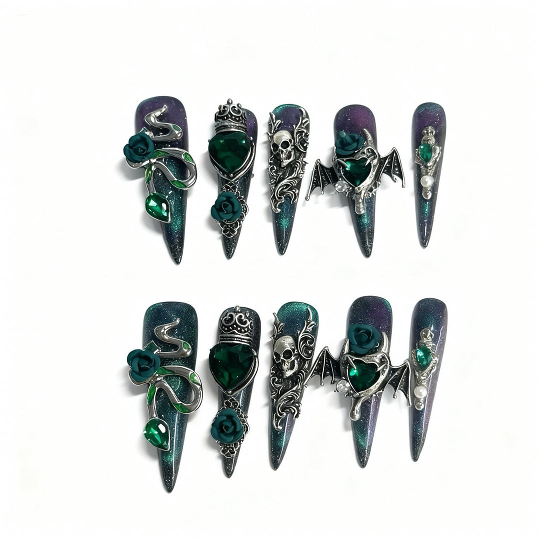 Gothic-Themed Press-On Nail Art Set