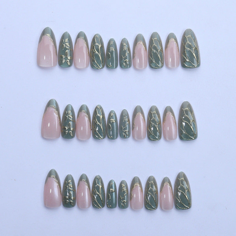 Artistic Press-On Nail Set with Gold Accents