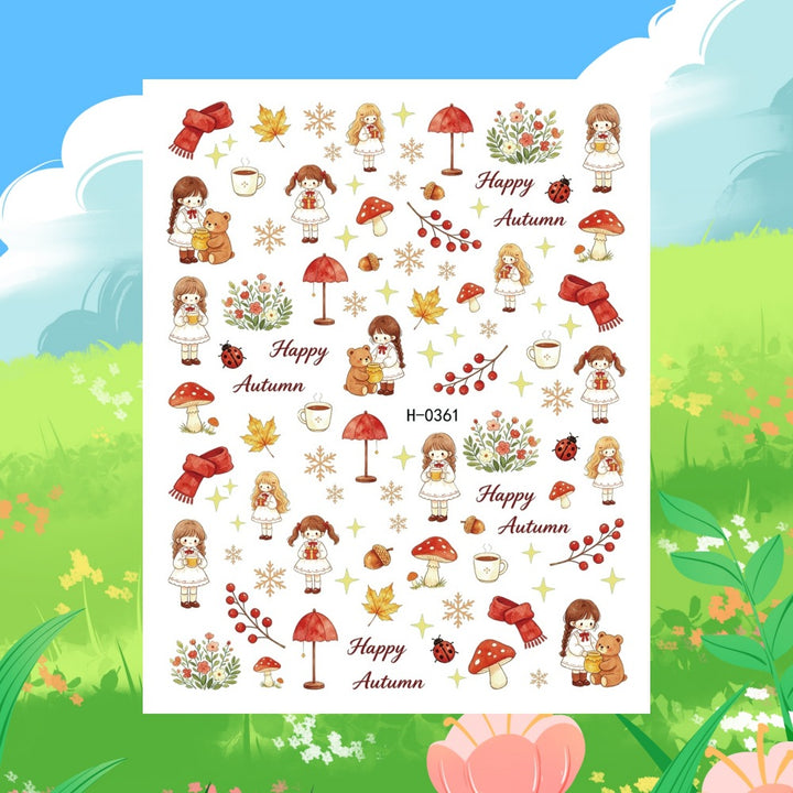 Autumn-Themed Nail Art Sticker Sheet