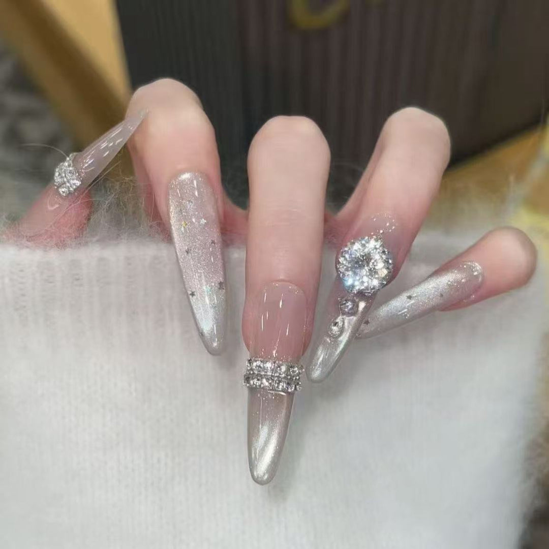 Glamorous Crystal-Studded Stiletto Press-On Nails Kalsten