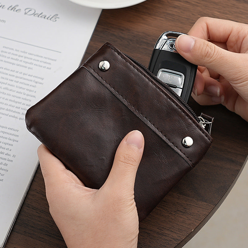 Compact Leather Zip Coin Wallet