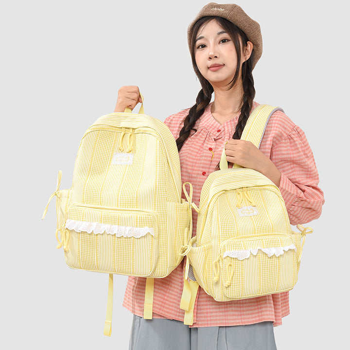 Stylish Striped Backpack with Lace Trim Kalsten
