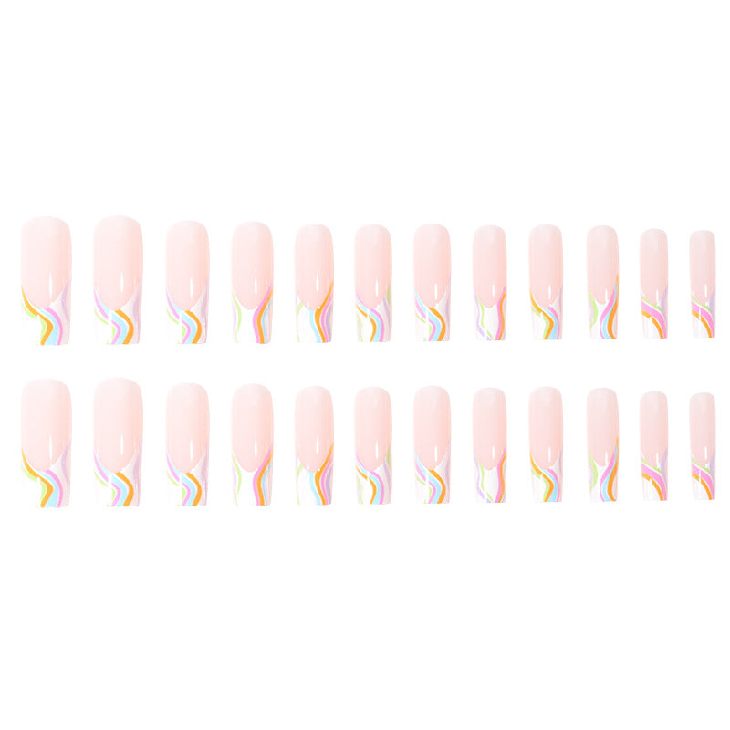 Artistic Press-On Nails with Colorful Wave Design Kalsten