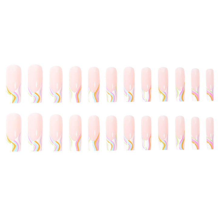 Artistic Press-On Nails with Colorful Wave Design Kalsten