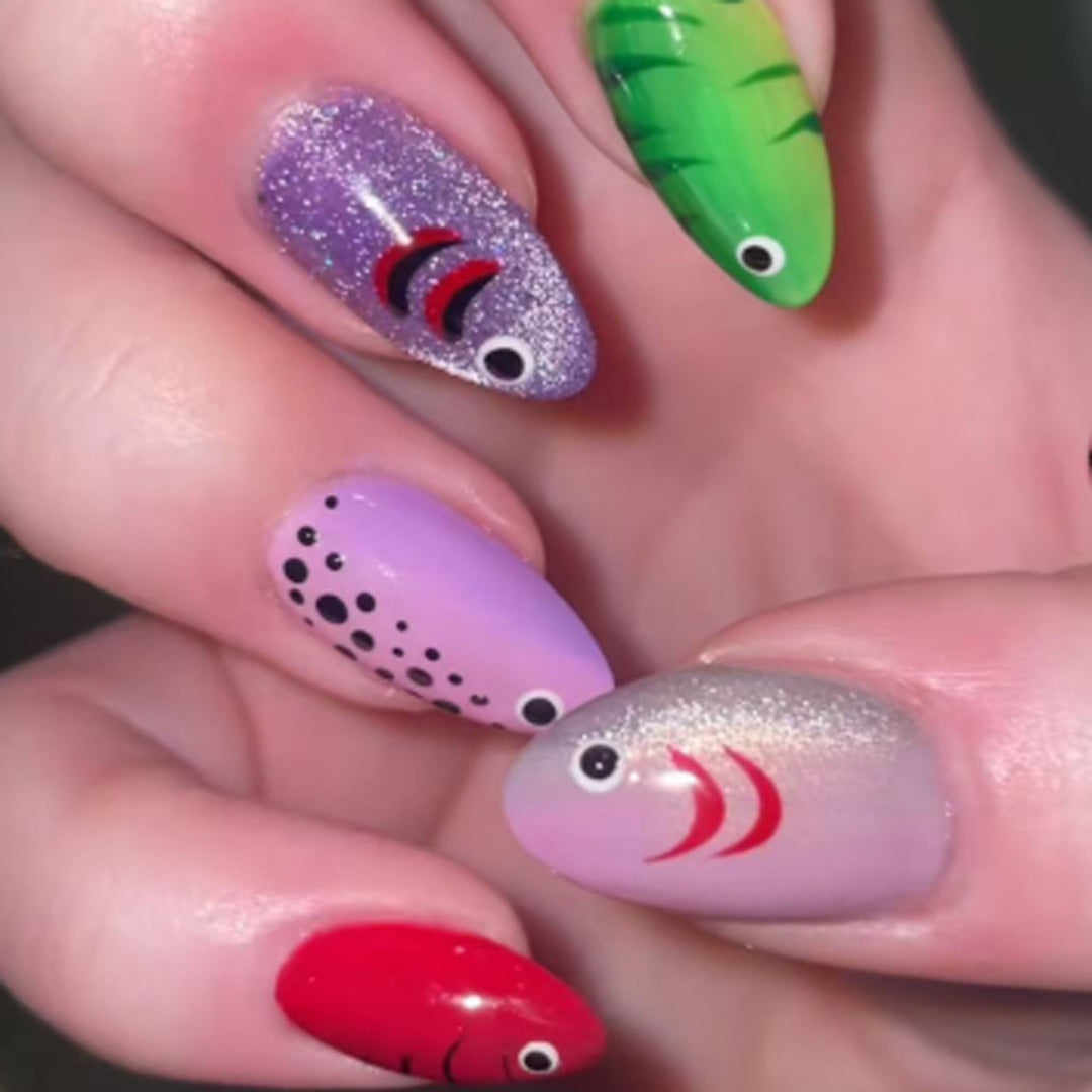 Artful Nail Extensions with Playful Fish Design Kalsten