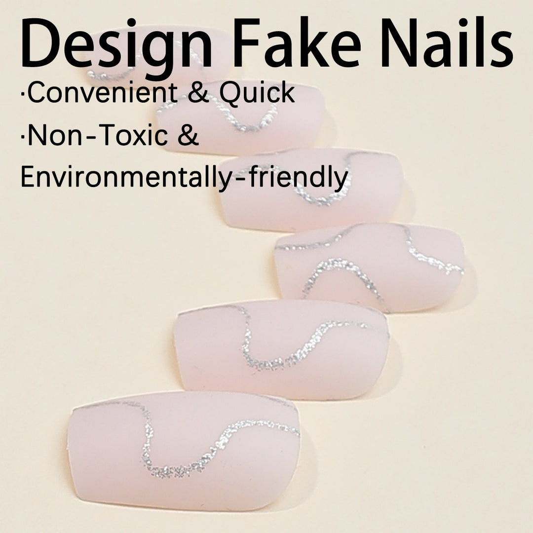 Artificial nail set with elegant lines and glitter accents Kalsten