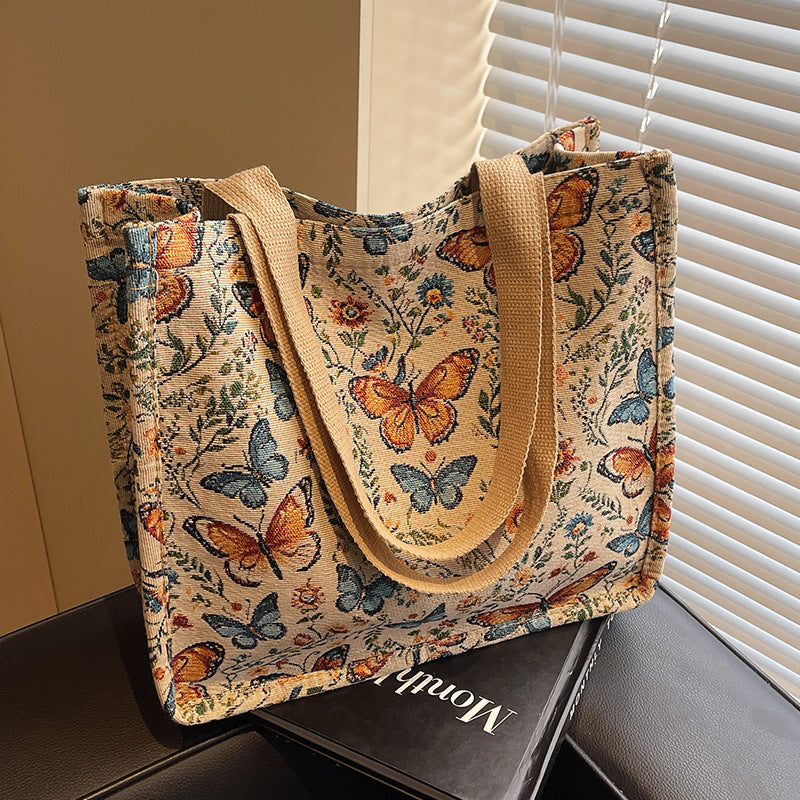 Floral Patterned Fabric Tote Bag