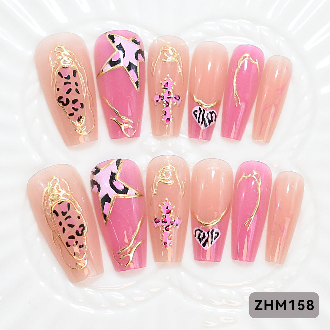 Artistic Press-On Nail Set with Cherry Blossom Design Kalsten