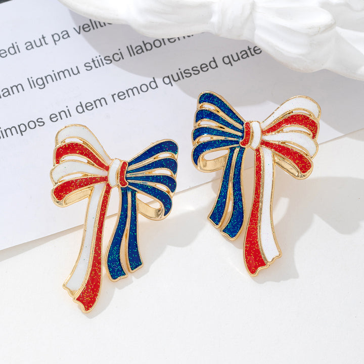 Ladies' elegant enamel bow earrings with glitter effect and gilded setting Kalsten