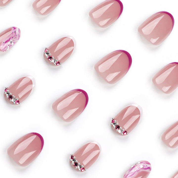 Elegant artificial nails with glamorous gradient colors and rhinestone accents Kalsten