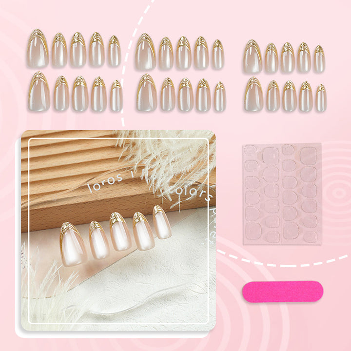 Elegant Press-On Nail Set with Gold Accent