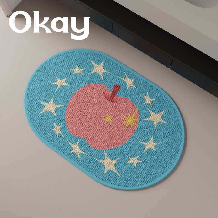 Decorative Non-Slip Oval Indoor Doormat with Cute Apple and Star Pattern