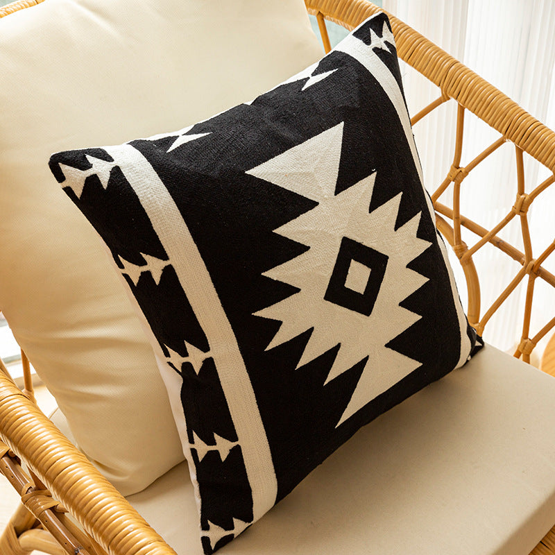 Textured Geometric Embroidered Square Throw Pillow Cover with Hidden Zipper